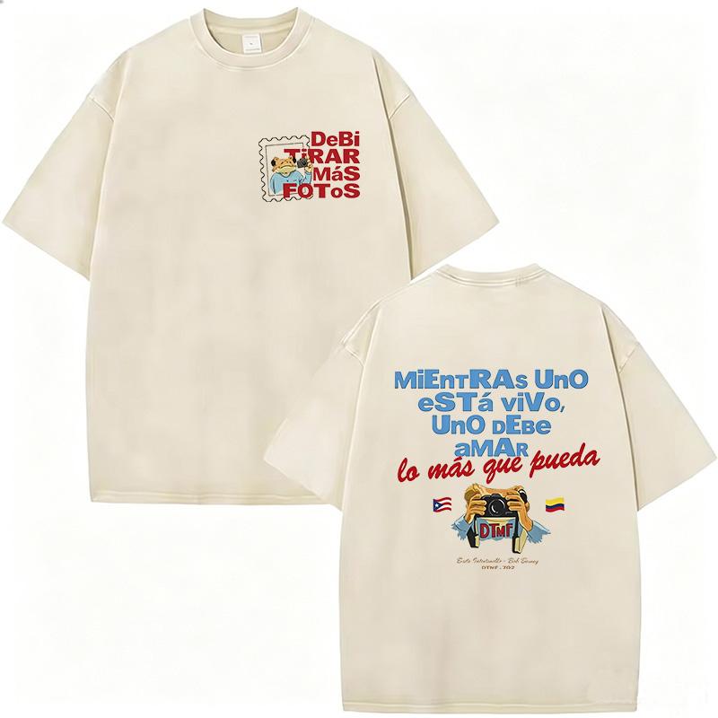 T-shirt alla moda Hip Hop Rapper Bad Bunny Cotone Lavato Vintage Debi Tirar Mas Fotos DTMF Abbigliamento Uomo
