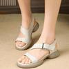 Women's Summer New Leather Hollow Out Block Heel Sandals Thick Sole Non Slip Open Toe Lightweight Buckle Strap Casual Sandals