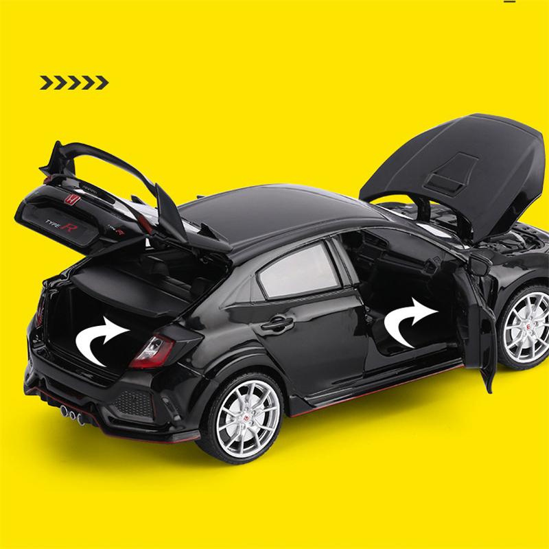 1/24 HONDA CIVIC TYPE R Alloy Sports Car Model Diecast & Toy Vehicle Metal Racing Car Model Sound and Light Collection Kids Gift