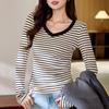 Women S V Neck Striped Long Sleeve Slim Fit T Shirt