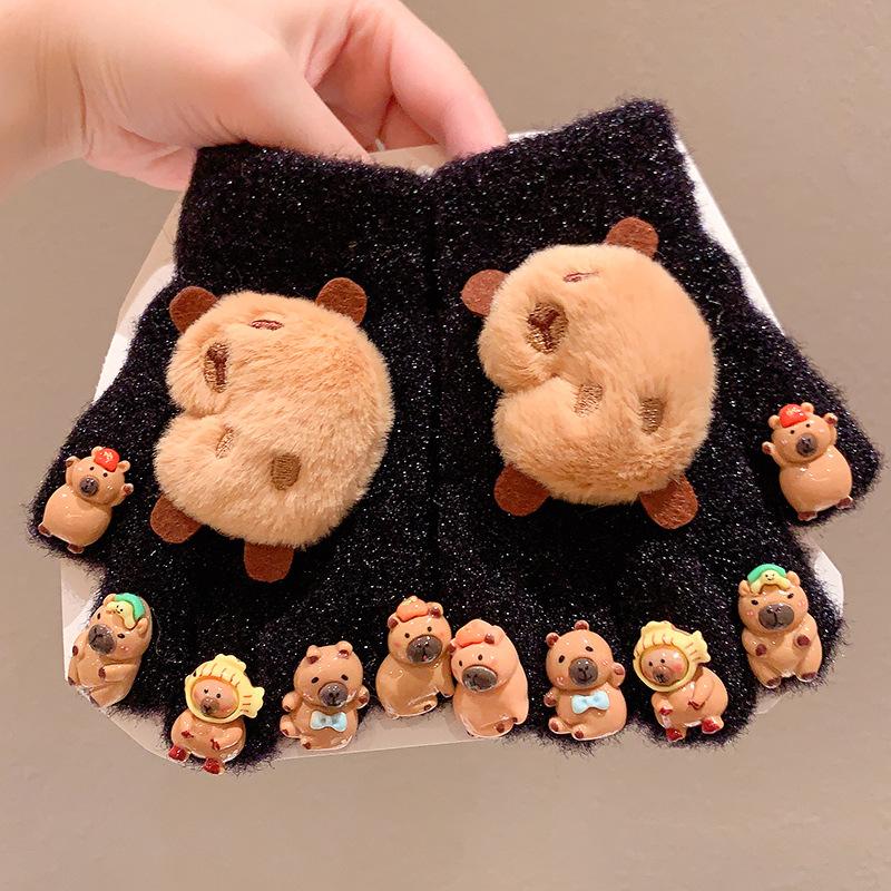 Children's Gloves Winter New Girl's Five Finger Cover with Velvet for Warmth and Warmth