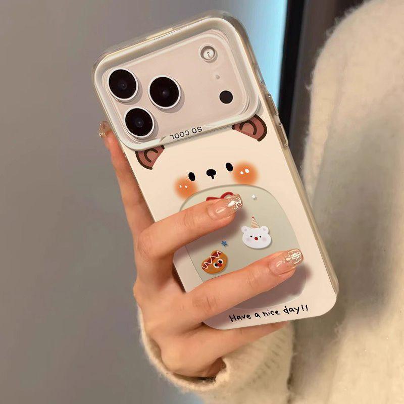 Fun Big Mouth Bear Phone Case for Apple 17 Pro Max, 16 Plus, 15, 13, 14 - Luxurious Light Niche Design