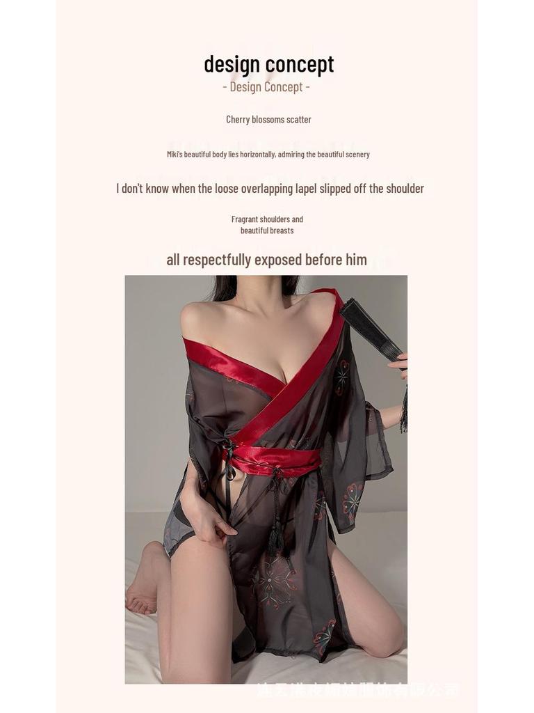 Vintage Lace See-Through Lingerie with Tie-Up Bib - Hanfu Nightgown and Sleep Skirt