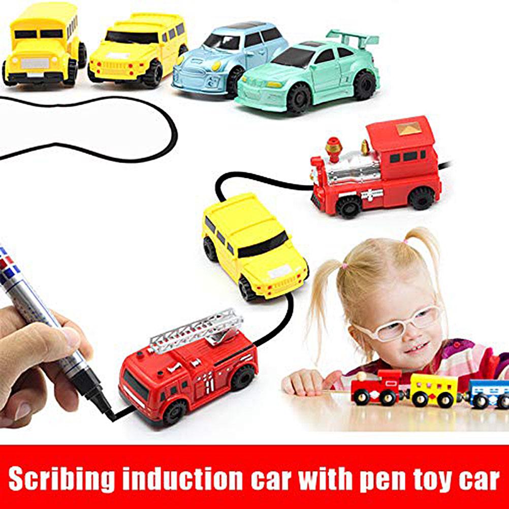 Fun Pen Inductive Car Truck Follow Any Drawn Black Line Mini Toy Engineering Vehicles Educational
