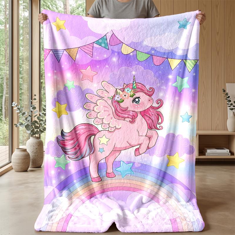 Pink Mane Unicorn in Magical Sky Theme blanket Lightweight Warm Flannel Blanket Decorative Throw Blanket for Home Decoration