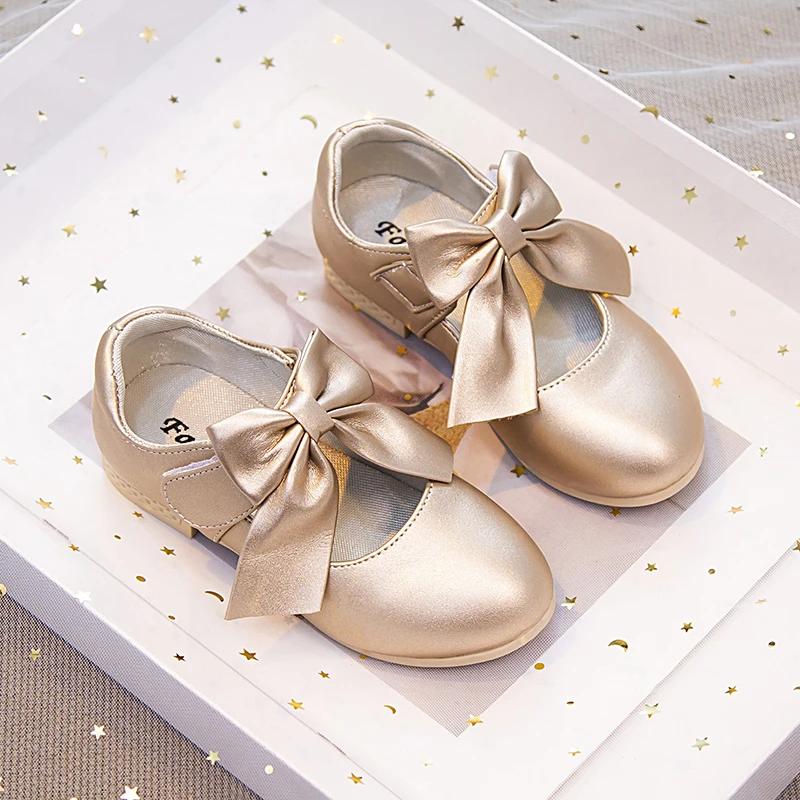 Girls Shoes with Big Bow Knot Princess Sweet Classic Fashion Children Party Shoes White Wedding Soft Anti Slippery