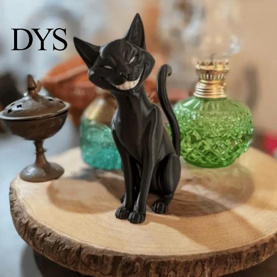 Schwarze Katze Statue für Halloween 3D Gedruckte Figur, Gotischer Stil Böses Schreibtischornament, Fotografie Requisiten Dunkle Fantasie Sitzend Haus Tischplatte