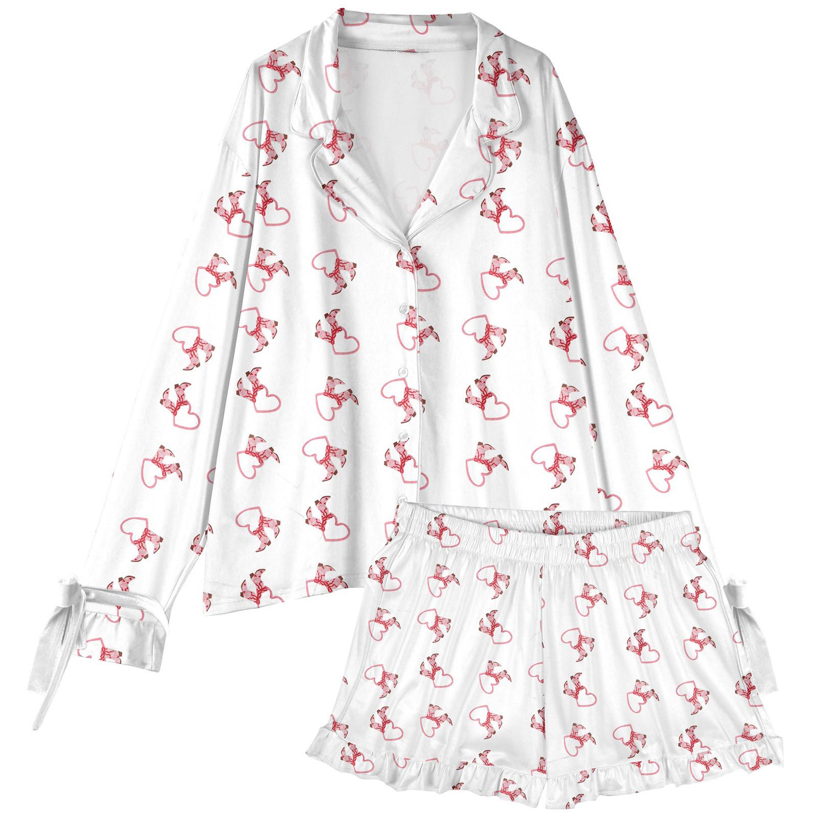 

Женский костюм из 2 предметов с принтом, топ на пуговицах с длинными рукавами, широкие брюки, комплект, пижамный домашний повседневный костюм XL белый