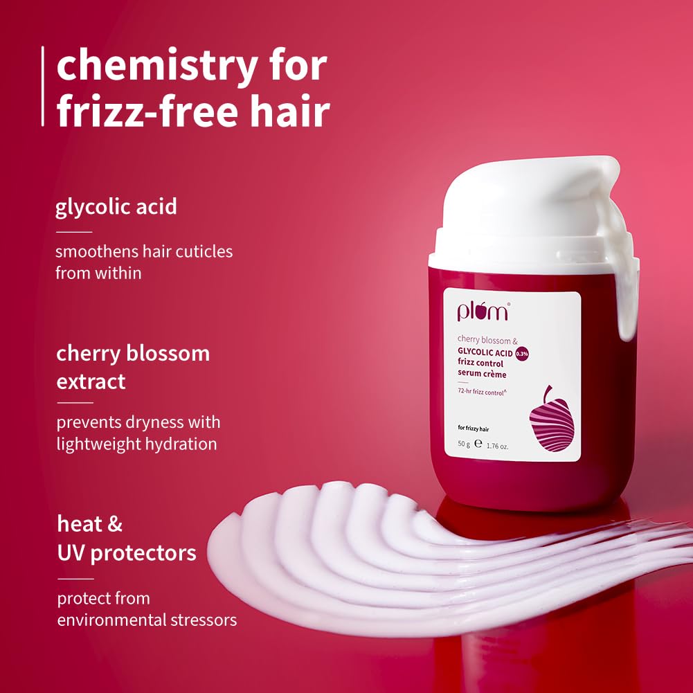 Plum Cherry Blossom Frizz Control Hair Serum Crème 50g | Leave-In, Heat & UV Protection, Smooth Tamed Hair