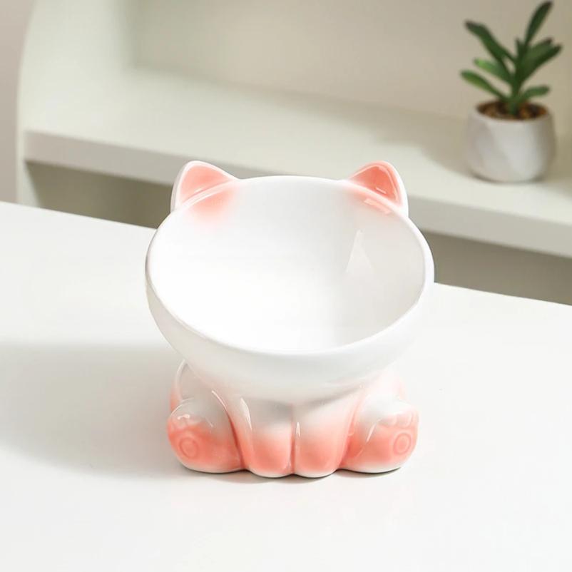 New Gradient Ceramic Cat Bowl Pet Bowl Cat Eating Bowl Drinking Bowl Pet Supplies Dog Bowl Cat Bowl Tall Bowl with Slanted Mouth