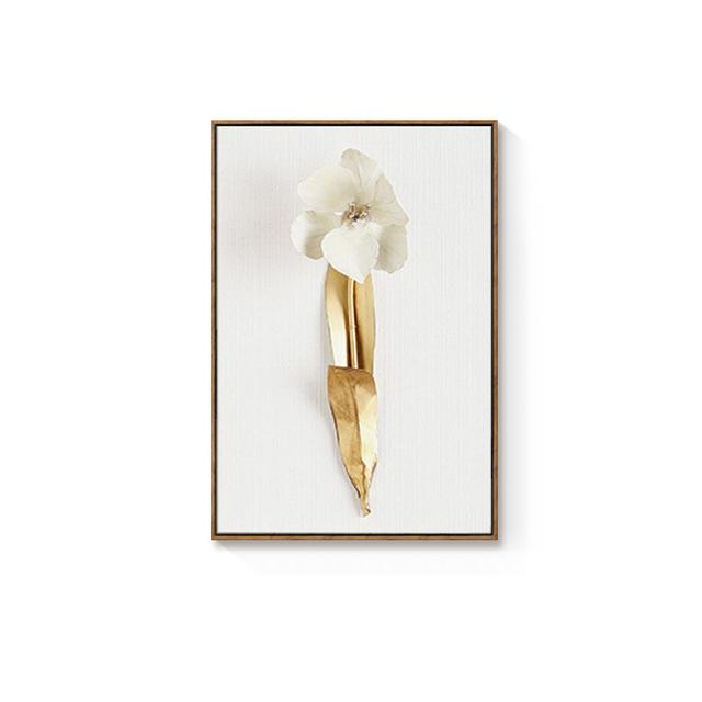 Gyllene Växtblad och Blommor Väggkonst Canvasmålning Väggbilder för Vardagsrum Nordisk Dekoration Bilder Modern Dekor