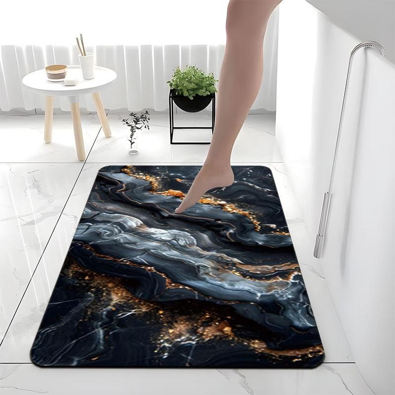 Nordic Marble Absorbent Bath Mat Bathroom Entryway Non-Slip Floor Rug Washable Square Design