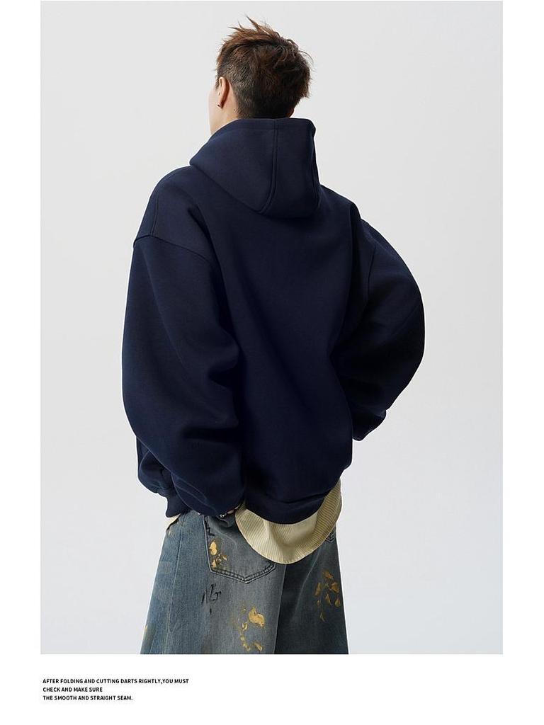 Unisex Retro Heavyweight Fleece-Lined Button-Up Hoodie: Trendy and Loose Fit