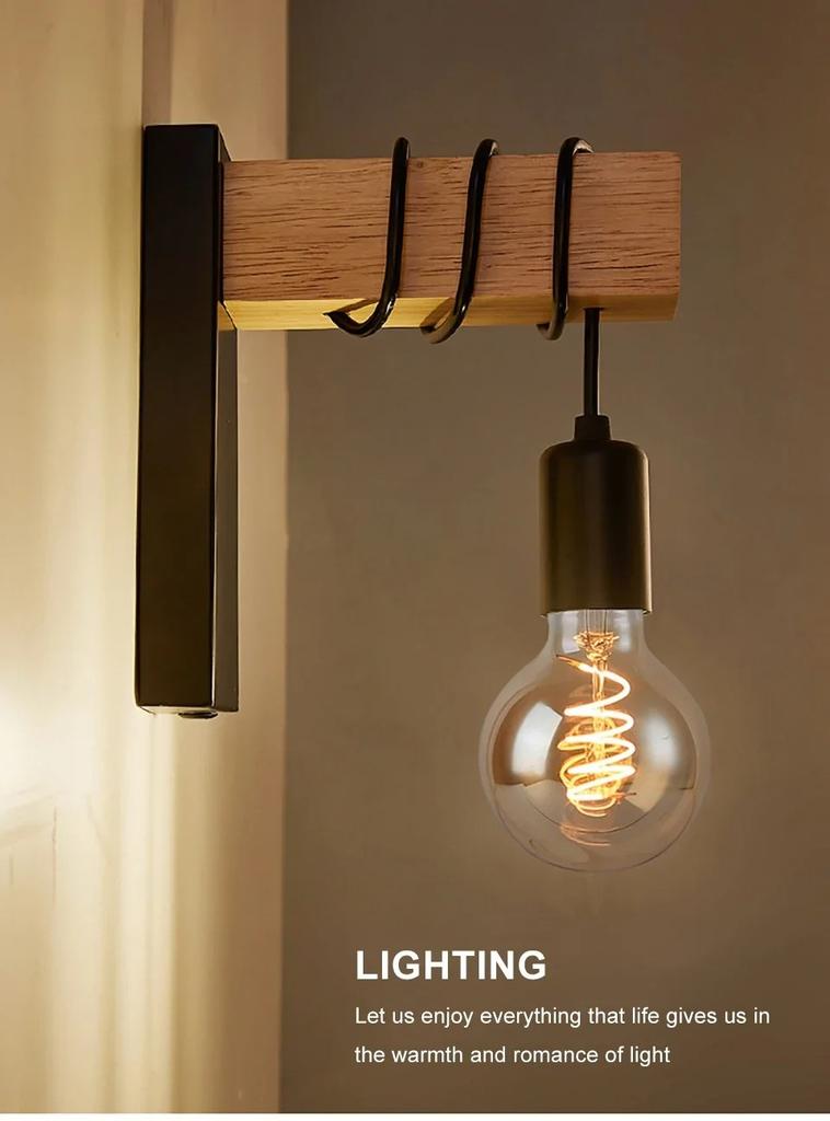 Retro Wall Lamps Bedroom Living Room Creative and Personalized Iron and Wood Nordic Wall Lamps Staircase Lamps Modern and Simple