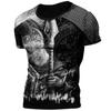 Retro Viking Tattoo 3D Print Men's T-shirts Summer Viking Odin Crew Neck Loose Short Sleeve Casual Tops Tees Oversized T Shirts