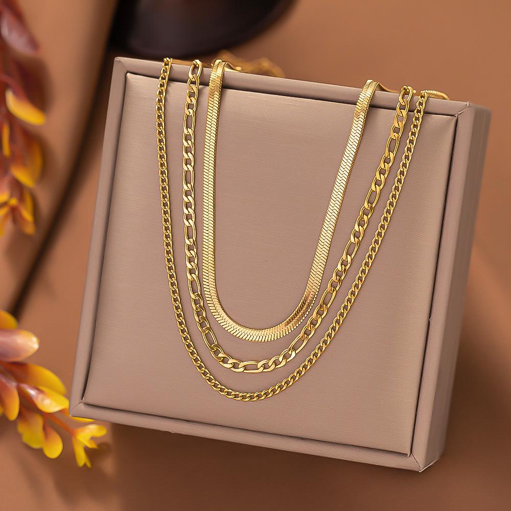 316L Stainless Steel Gold 3 Chains Necklace For Women Punk Street Trend Rustproof Neck Jewelry Gift Bijoux