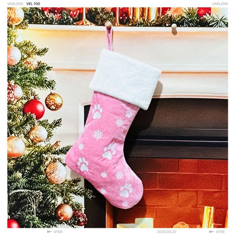 

Christmas socks large Christmas tree decoration embroidery snowflake cat dog paw Christmas stockings holiday decorations розовый