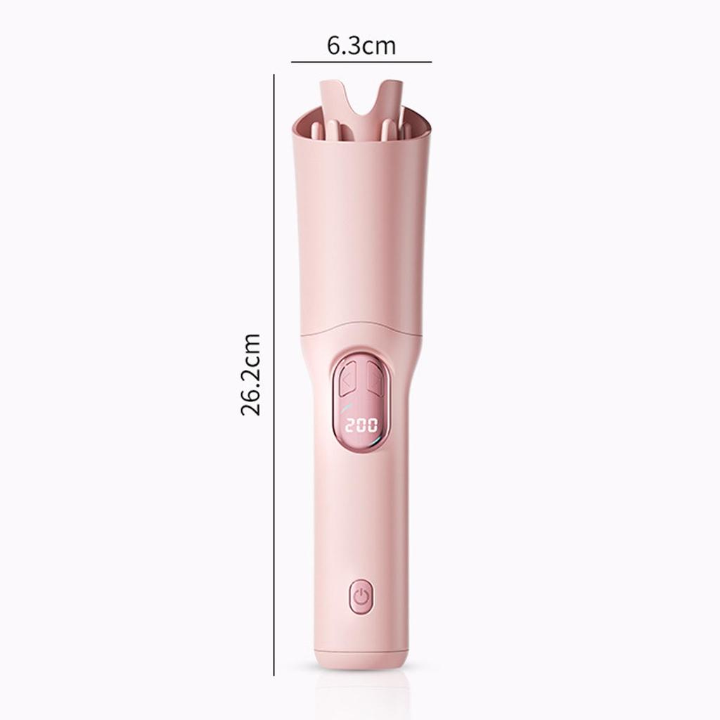 Cordless Automatic Rotating Curling Iron Beach Waves Curling Wand Auto Hair Curler with Digital Display Pink