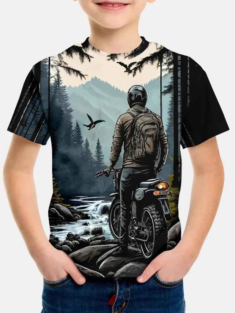 Chlapecké tričko s motorkářem 3D tištěné tričko pro chlapce 2-10 let Krátký rukáv Top pro miminka a děti Letní trendy Street Dětský top