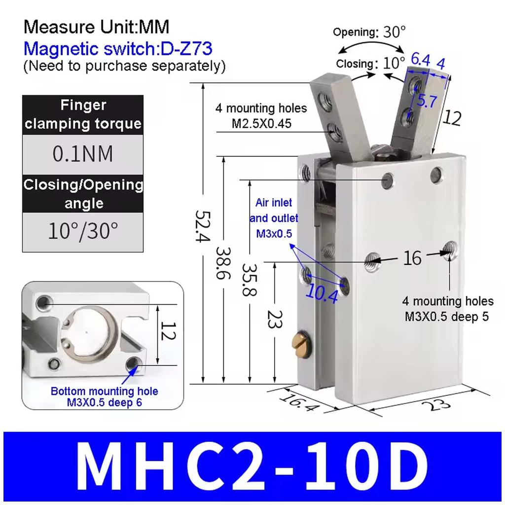 Winkelgreifer Pneumatikzylinder Robotergreifer Doppeltwirkend MHC2-10D MHC2-16D MHC2-20D MHC2-25D MHC2-32D