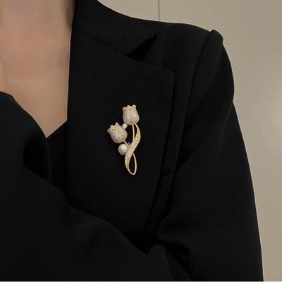Tulip Flower Brooch Pins Golden Clothing Bags Accessories New Lapel Pins