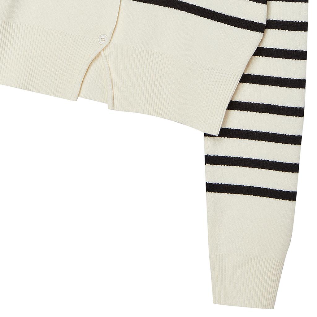 The Green Lab Striped Round Neck Cardigan [Ivory]