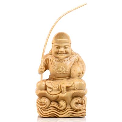Hanro Rzeźba Artystyczna Statua Buddy Ebisu Siedmiu Bogów Szczęścia Rzeźba w Drewnie Ornament Drzewo Tsuge Zaproszenie Szczęścia Pomyślny Biznes Dobre Szczęście Szczęśliwy