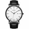 BUREI Men's Leather Watch, Popular Brand, Analog, Simple, Waterproof, Stylish, Perfect for Commuting (Black/Black and White)
