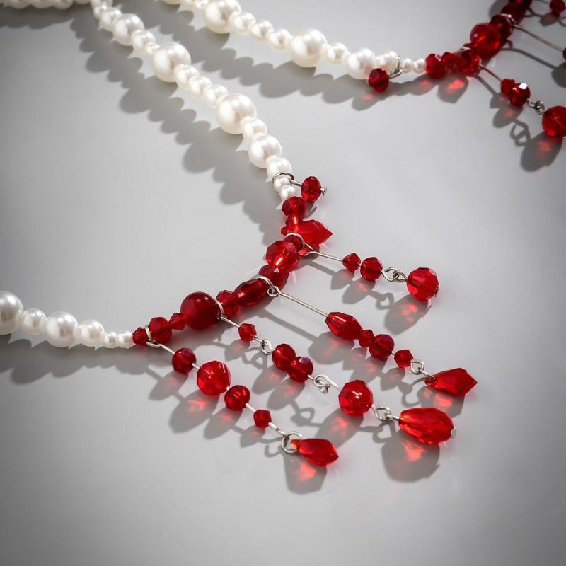 Gothic Blood-Stained Imitation Pearls Foot Ornament Novel Halloween Blood Drop Tassels Body Waist Chain for Women Girls