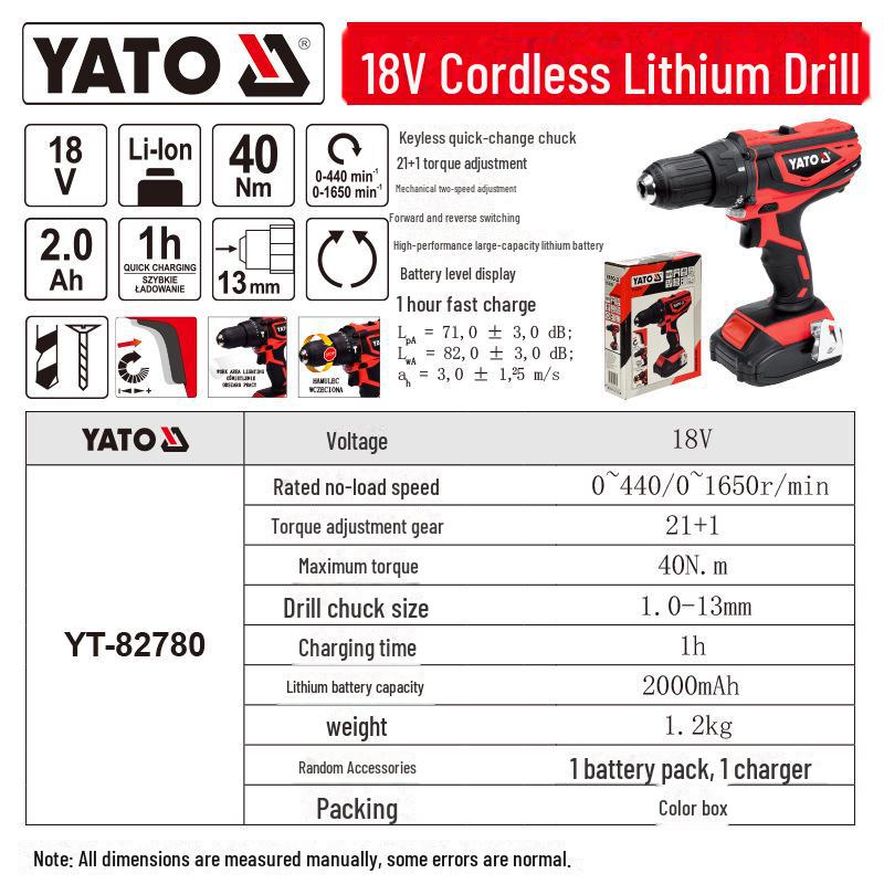 

Акумуляторний літієвий дриль YATO Drill 13MM 2.0AH YT-82780