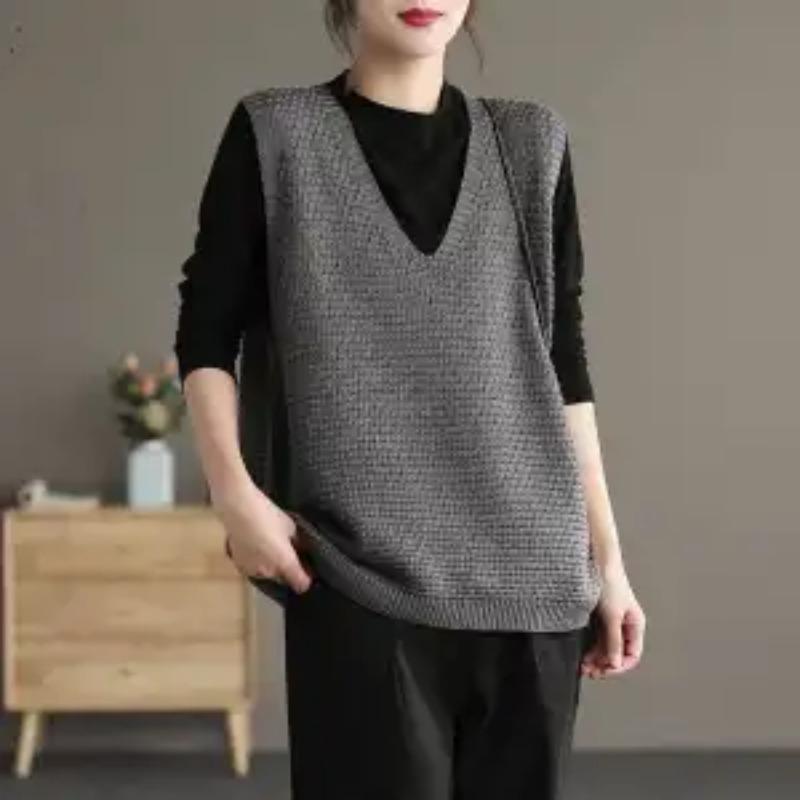 Gestrickte Weste Einfarbig Herbst Neu Retro Oberbekleidung Vielseitige Strickweste Kurz Lockerer Stil
