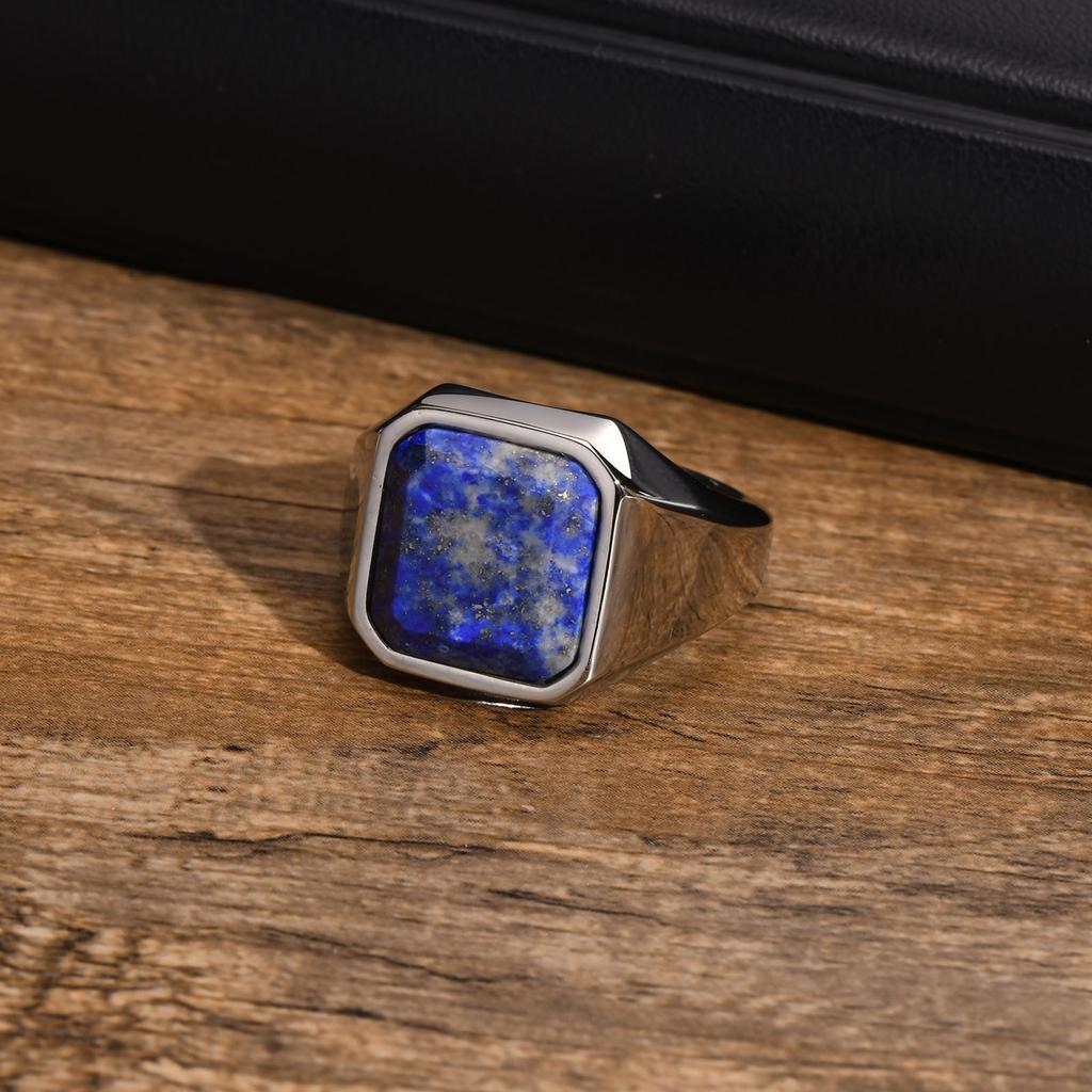 Vnox Stilfulde Firkantede Naturstens Seglringe til Mænd, Rustfrit Stål Metal Fingerring Festgave Smykker