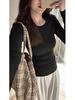 Black Slimming Long-Sleeve Women's T-Shirt, 2025 New Style for Autumn/Winter, Wear as Inner or Outer Layer.