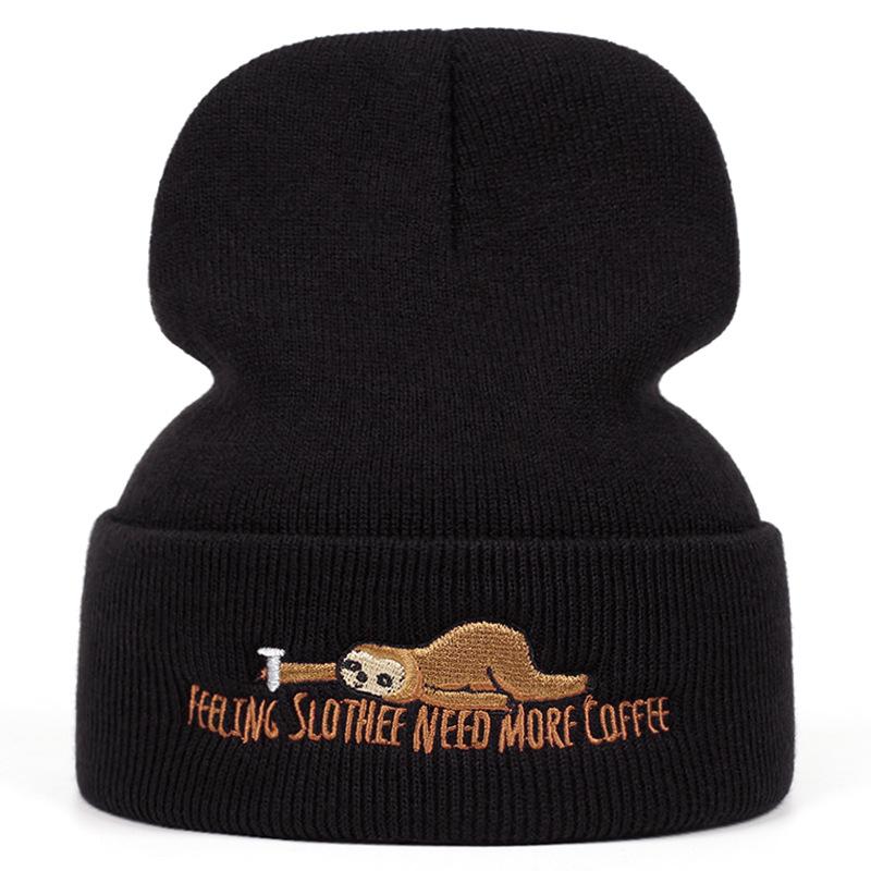 Cute Sloth Embroidered Knitted Hat Autumn And Winter Warm Men'S And Women'S Outdoor Adult Wool Hat