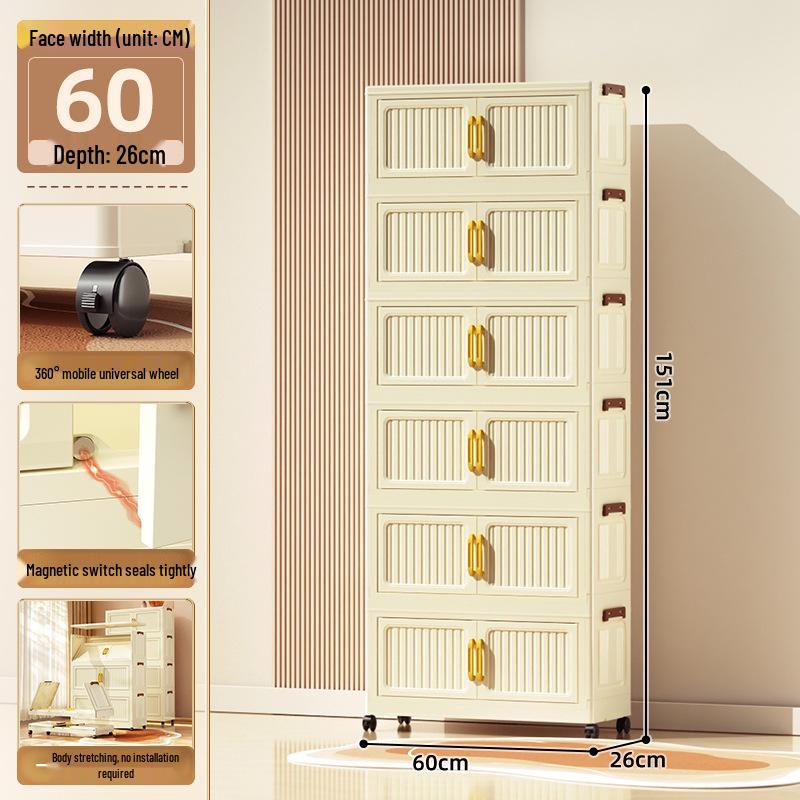 40-60cm Wide Transparent Foldable Double Door Floor Storage Cabinet with Multiple Layers