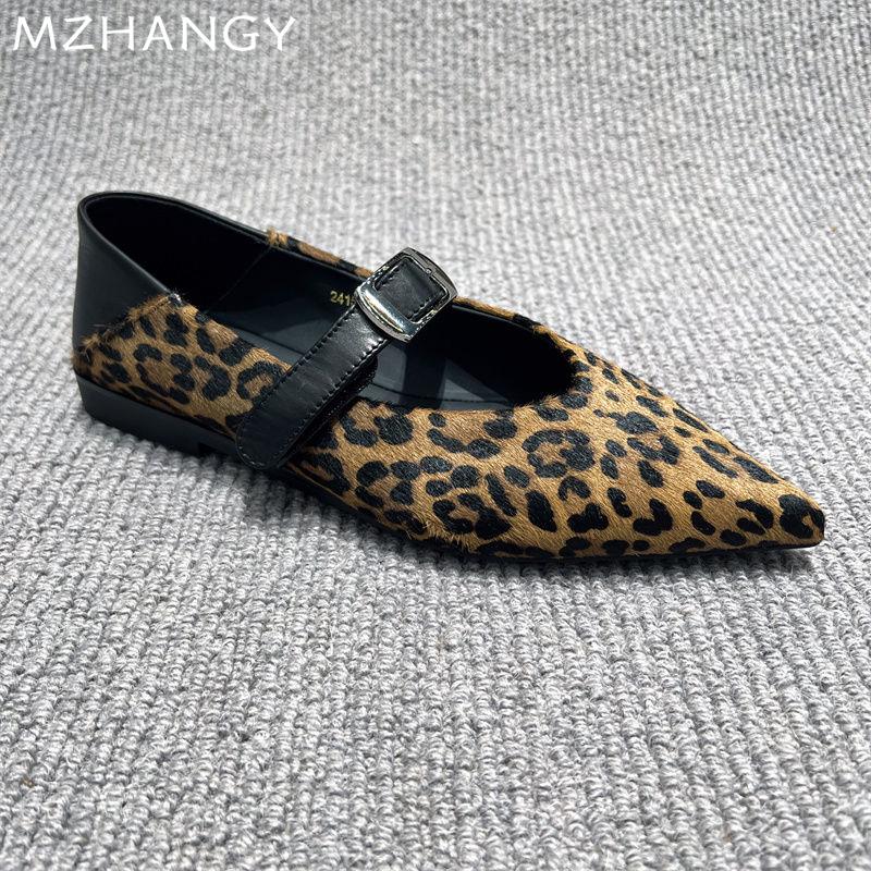 Fashion Pointed Women Leopard Shoes Suede Flats Shallow Mary Jane Shoes Fad Woman 2024 Trend Winter Dress Shoes Cozy New Muejr Zapatos