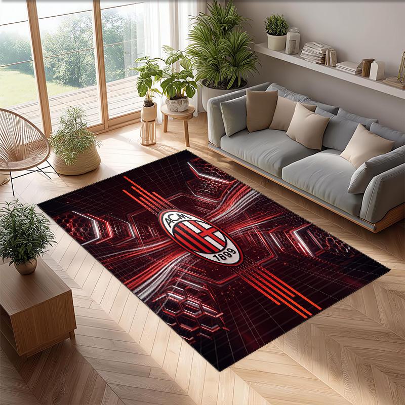 Tappeto in Flanella Stampato AC Milan Antiscivolo Morbido Poliestere Tappeto per Pavimento Tappetino Decorativo da Interno per Camera da Letto Soggiorno Divano Sala Giochi Decorazione Casa