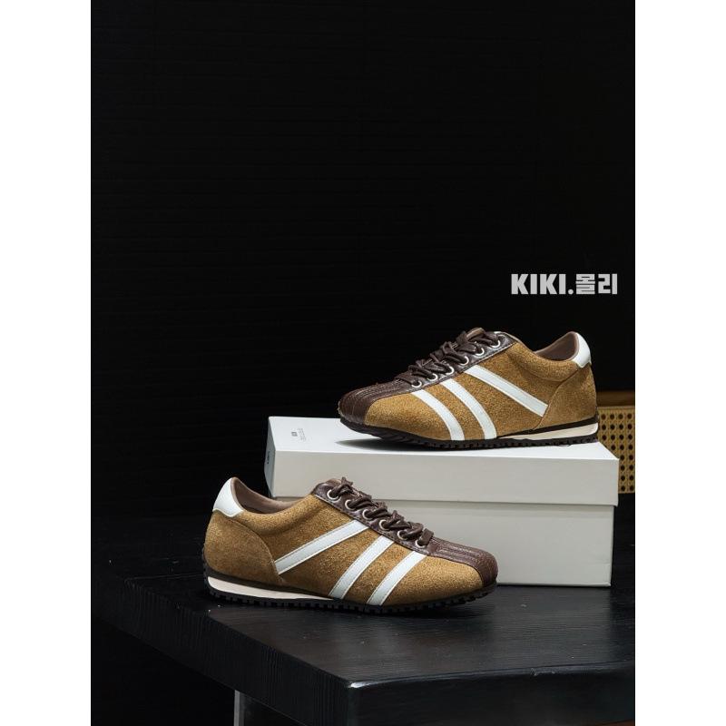 Retro color matching 2025 autumn new German training shoes women's bowling shoes leather lace-up casual shoes sports shoes board shoes