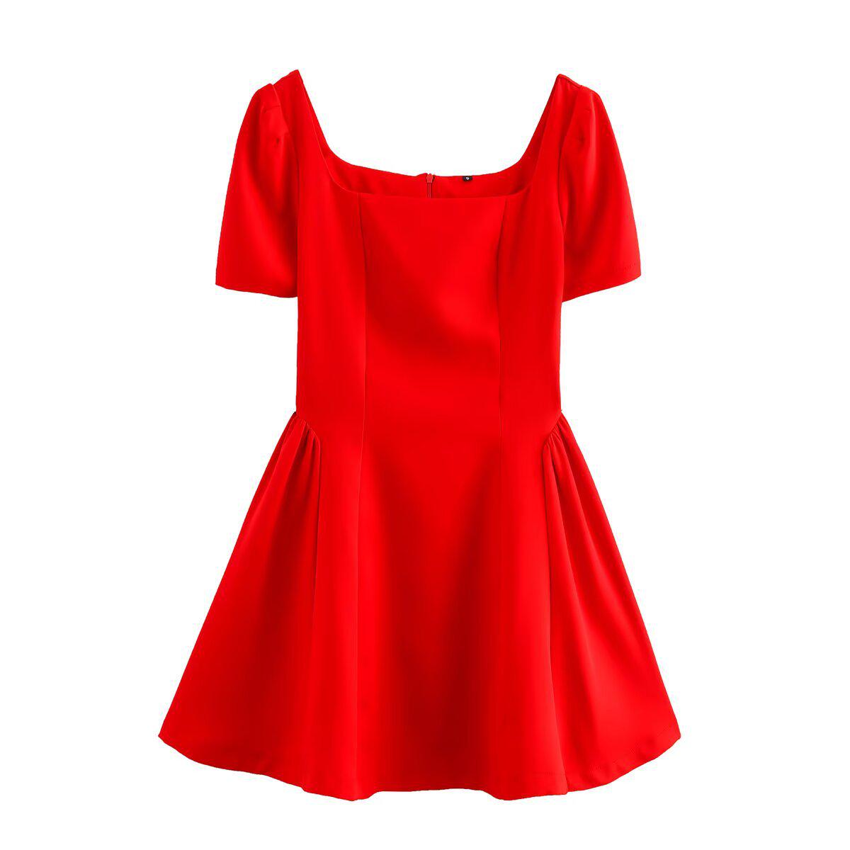 

Весна 2025 Женское платье в европейском и американском стиле облегающего силуэта однотонное с квадратным вырезом Large