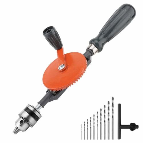 Housolution Micro Drill, 1/4 Inch (0.6-6mm) Hand Drill for Woodworking and Metal, 0.8-3mm Drill Bits, 10-Piece Set, Stainless Steel, Double Gear, DIY