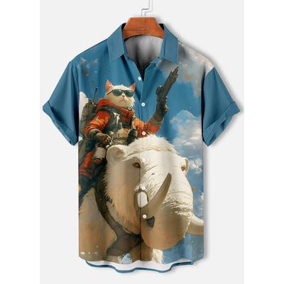 Men's Retro Cartoon Anime Cat Theme Short Sleeve Shirts Short Sleeve Tops Fashion Casual Vacation Streetwear Summer Men's Shirts