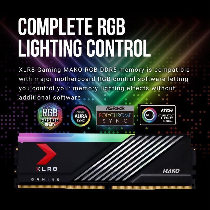 Mémoire RAM - PNY - XLR8 Gaming MAKO - RGB - DDR5 - 6000MHz - 2X16GB - MD32GK2D5600040MXRGB)