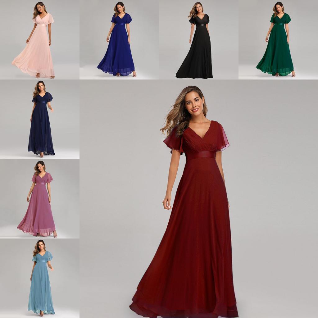 Chiffon Spring Summer Long Dress With Deep V Neck And Ruffle Details For Formal Events