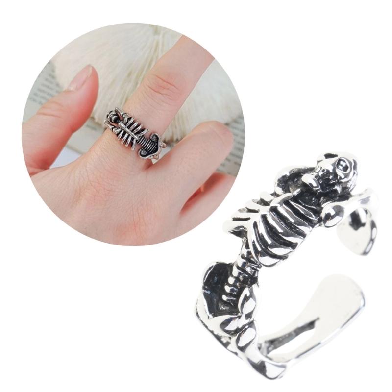 Vintage Punk Silber Offene Ringe Herren Damen, Verstellbare Ringe, Hippie Ringe, Coole Gothic Ringe, Skelett Totenkopf Ringe Schmuck