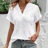 Summer V Neck Loose Women Shirt Casual Short Sleeve Hollow Jacquard Top