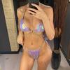Diamond Rhinestones PU Faux Leather Bikini Female Swimsuit Women Swimwear Two-pieces Bikini Set Bather Bathing Suit Swim