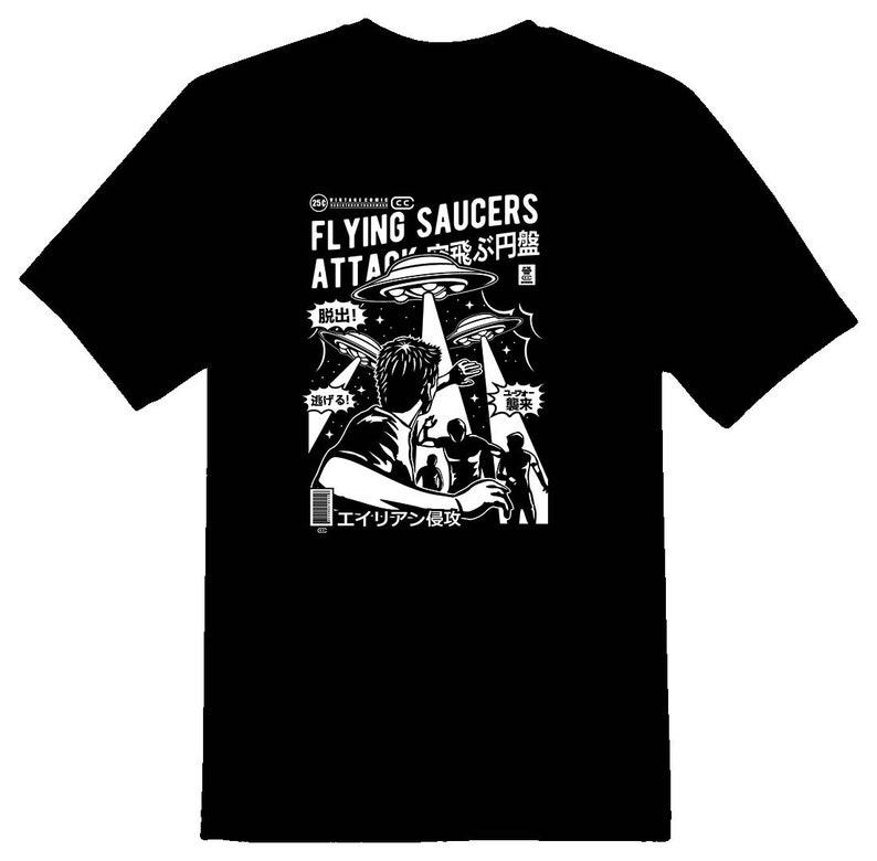 Flying Saucers Attack in black and white Tee Shirt 140