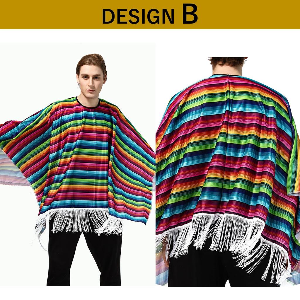 NOELAMOUR Men's Rainbow Mexican Folk Poncho Costume Set (Design B)