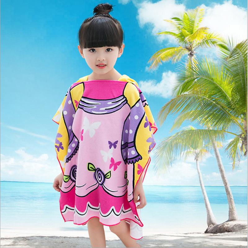 Large Cute Kids Hooded Bath Towel Cloak Cartoon Print Boys Girls Bathroom Beach Can Wear Super Absorbent Child Sunscreen Shawel