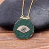 Classic Round Shape Cubic Zirconia Evil Eye Pendant Green/Purple Color Lucky Turkish CZ  Necklace Copper Link Chain Jewelry Gift